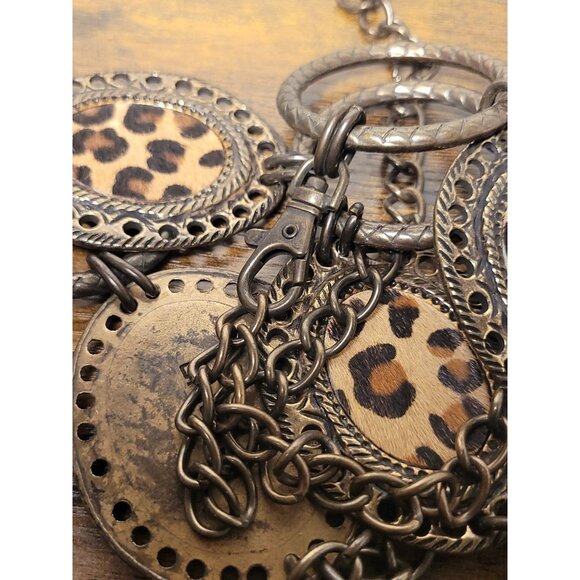 Chico's Leopard Concho Chain Belt Animal Adjustable Medallion Link Calf Hair OS - Picture 7 of 11